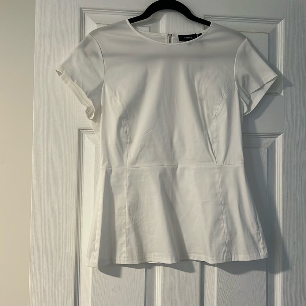 Theory White Short-Sleeve Peplum Top